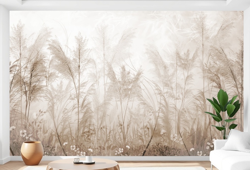 Fototapeta Mural do salonu Beton Liście Suche Trawy Pampas Loft Boho
